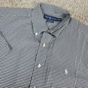 Vintage Ralph Lauren Classic Mens XL Black White Gingham Check Pony Button Down